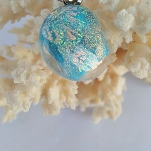 Fused glass dichroic pendant necklace w silver c